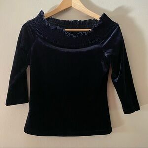 Mastina Japan Midnight Blue/Purple Velvet Smocked Top Whimsigoth Witchy Size 34